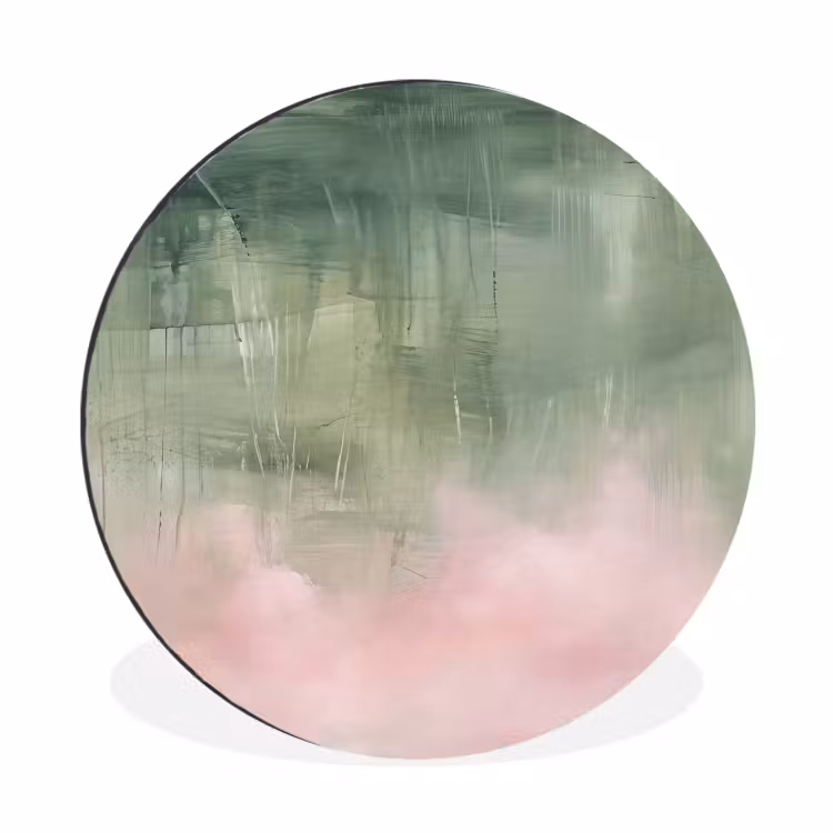 Kunst - Abstract - Modern - Groen - Roze Wandcirkel aluminium klein -3d