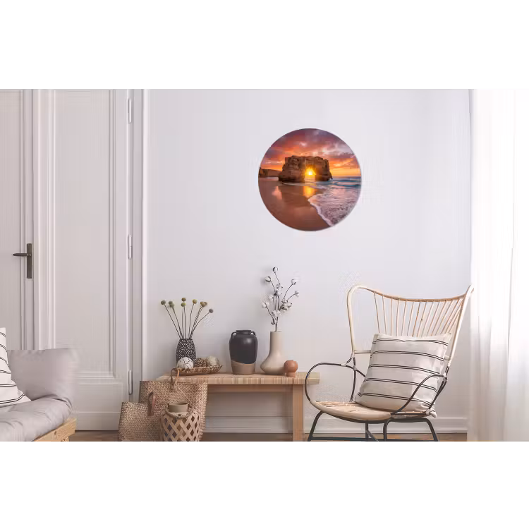 Kust - Rots - Zonsondergang - Zee - Natuur Wandcirkel aluminium klein -woonkamer