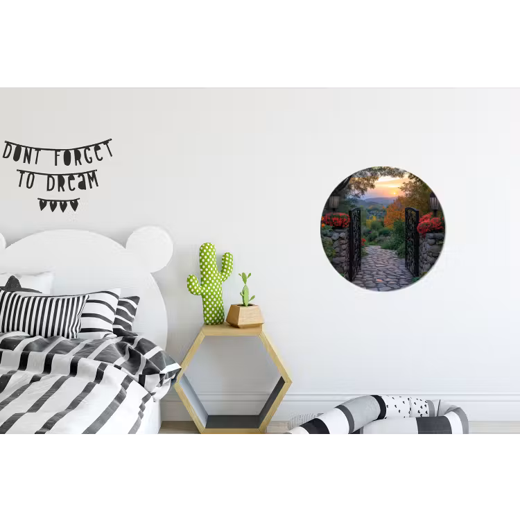 Landschap - Hek - Pad - Zonsondergang - Natuur Wandcirkel aluminium klein -kinderkamer