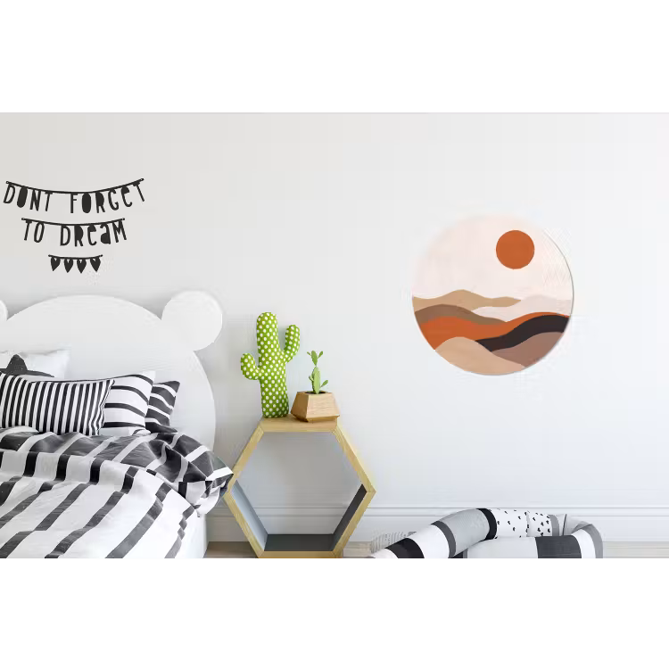Landschap - Heuvels - Zon - Abstract - Oranje Wandcirkel aluminium klein -kinderkamer