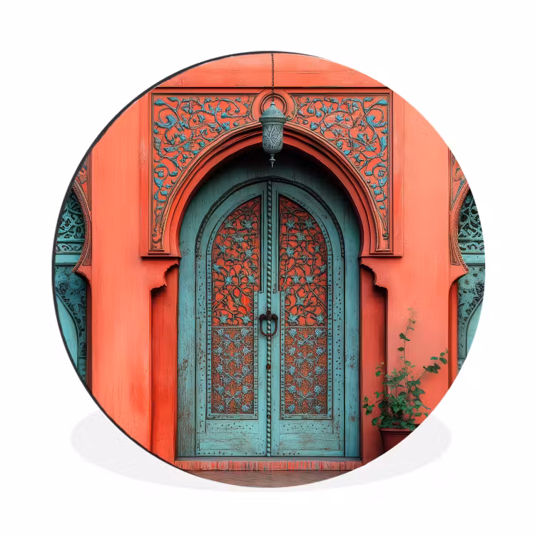 Lantaarn - Deur - Turquoise Wandcirkel aluminium klein -3d