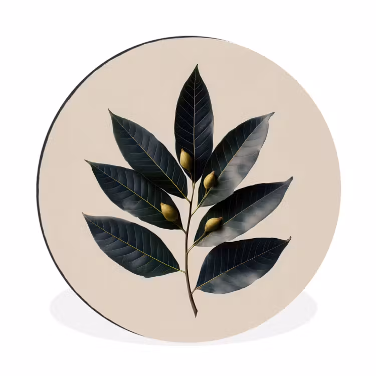 Laurierbladeren - Bloemknoppen - subtiel Wandcirkel aluminium klein -3d