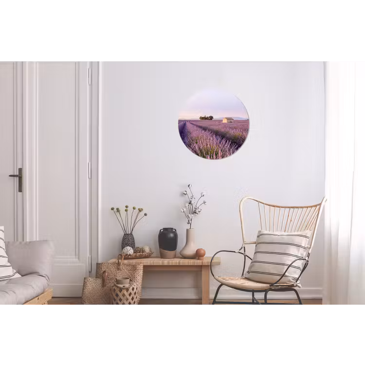 Lavendel - Landschap - Sereen - Paars Wandcirkel aluminium klein -woonkamer
