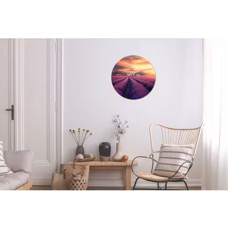 Lavendelveld - Quote - Zonsondergang Wandcirkel aluminium klein -woonkamer