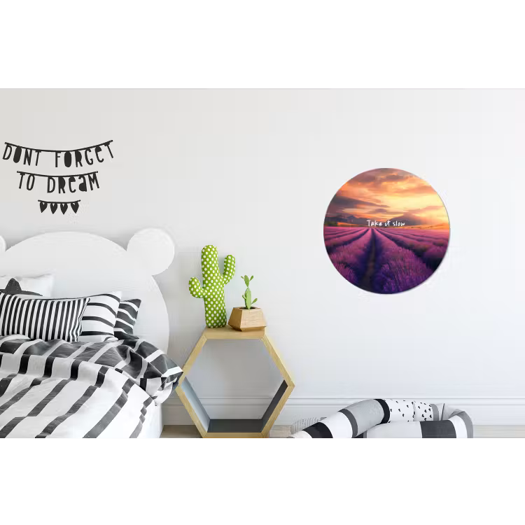 Lavendelveld - Quote - Zonsondergang Wandcirkel aluminium klein -kinderkamer
