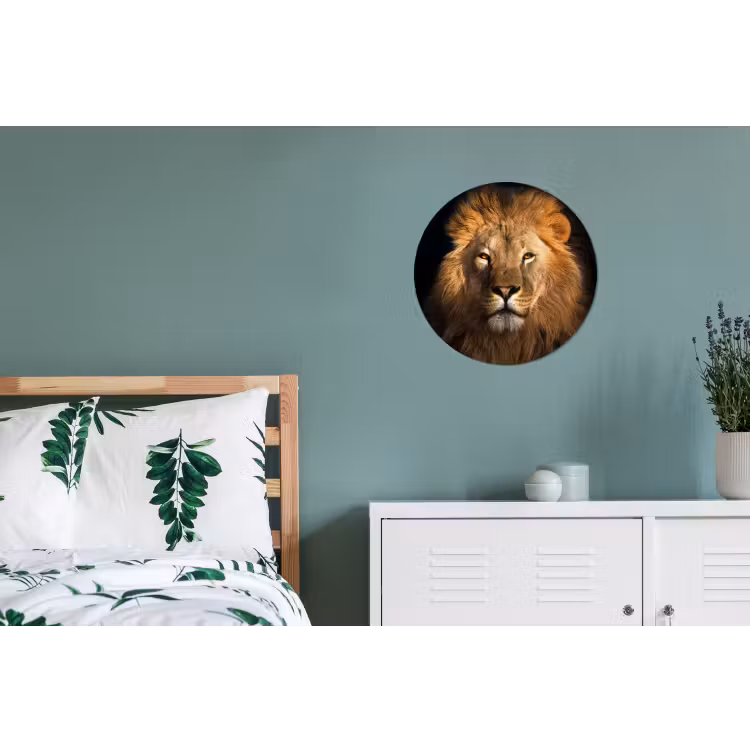 Leeuw - Dieren - Zwart - Licht - Bruin - Portret Wandcirkel aluminium klein -slaapkamer