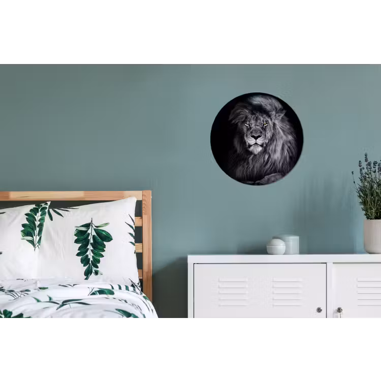 Leeuw - Ogen - Oranje - Zwart wit - Dieren - Portret Wandcirkel aluminium klein -slaapkamer