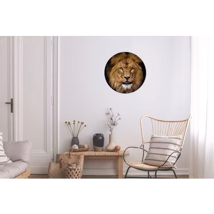 Leeuw - Portret - Zwart - Dieren Wandcirkel aluminium klein -woonkamer