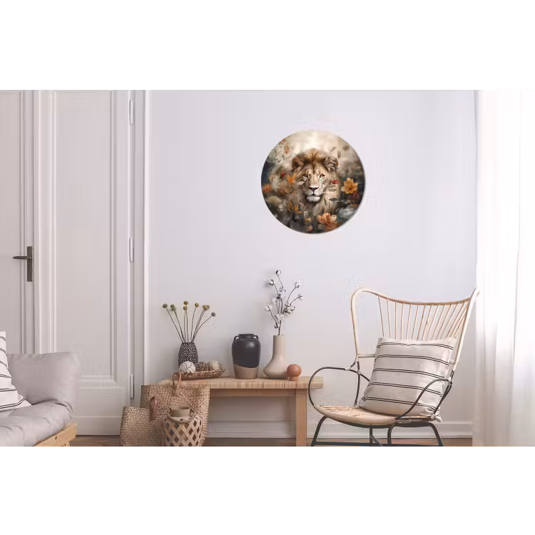 Leeuw - Wilde dieren - Planten - Natuur - Bloemen Wandcirkel aluminium klein -woonkamer