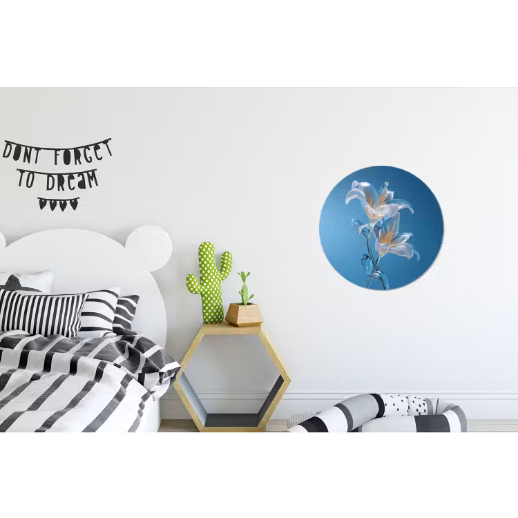 Lelies - Blauw - Glazen Wandcirkel aluminium klein -kinderkamer