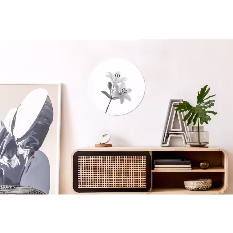Lelies - Elegant - Zwart - Wit Wandcirkel aluminium klein -kantoor