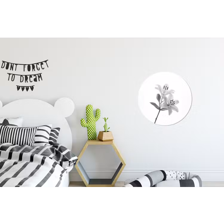 Lelies - Elegant - Zwart - Wit Wandcirkel aluminium klein -kinderkamer