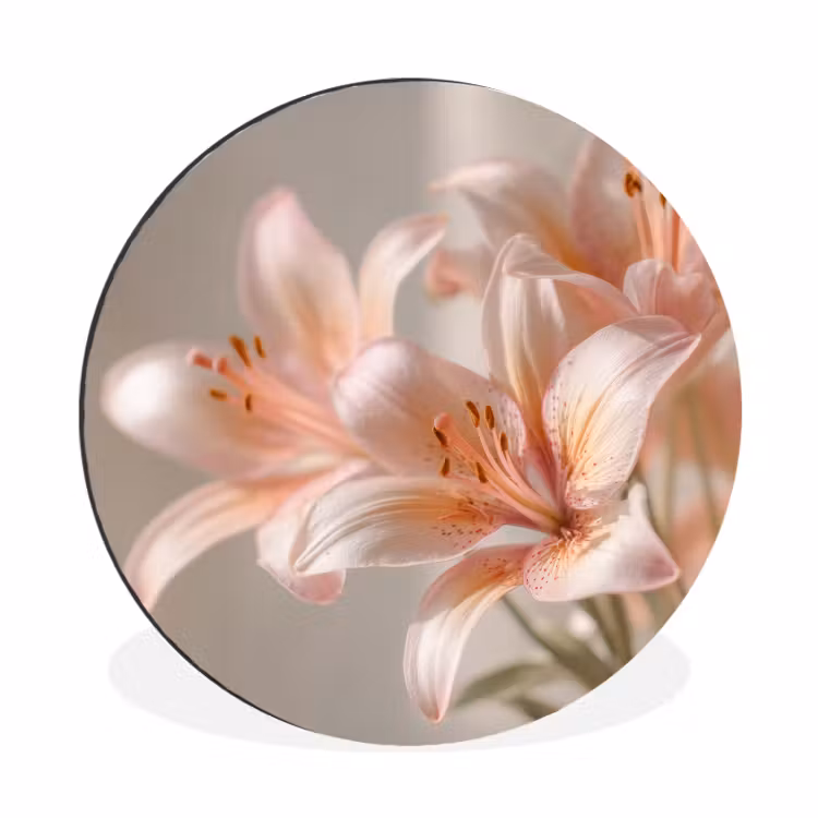 Lelies - Meeldraden - Roze - Wazig Wandcirkel aluminium klein -3d