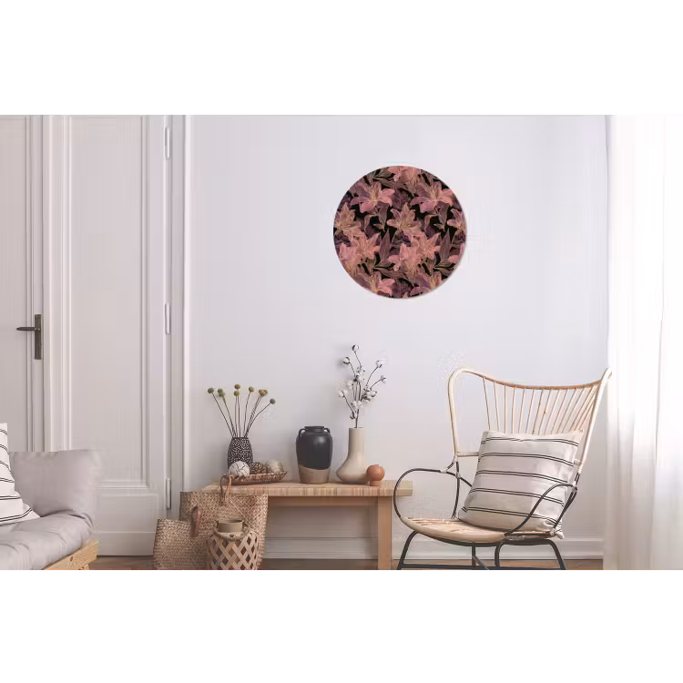 Lelies - Patroon - Paars - Goud Wandcirkel aluminium klein 190 -woonkamer