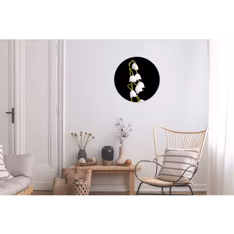 Lelietjes van dalen - Bloemen - Zwart - Flora Wandcirkel aluminium klein -woonkamer