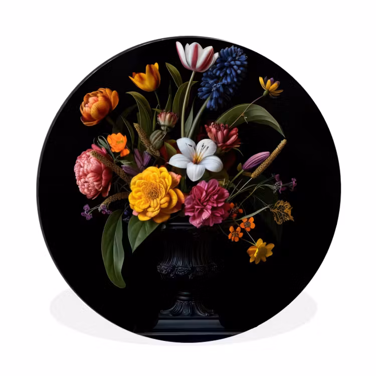 Lente - Bloemen - Klassiek - Vaas Wandcirkel aluminium klein -3d