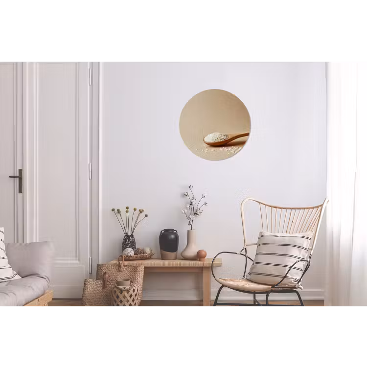 Lepel - Rijst - Hout - Beige Wandcirkel aluminium klein -woonkamer