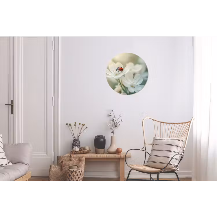 Lieveheersbeestje - Bloemen - Wit Wandcirkel aluminium klein -woonkamer