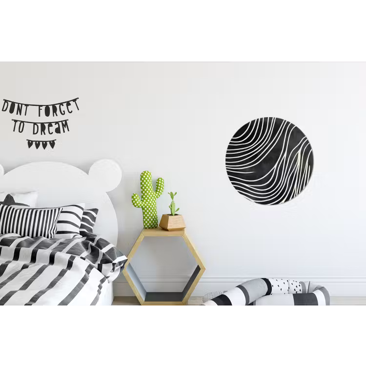 Lijnen - Patroon - Abstract - Wit Wandcirkel aluminium klein -kinderkamer