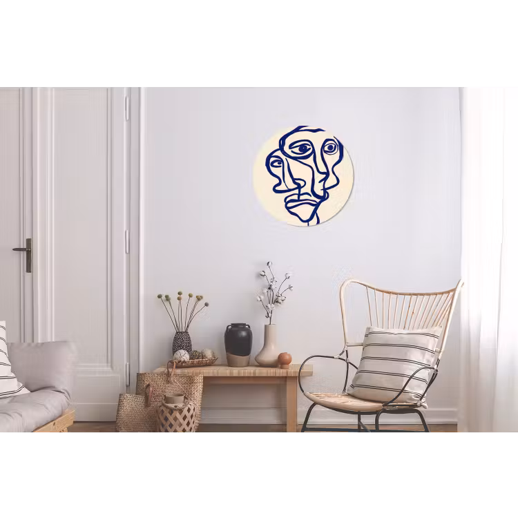 Lijntekening - Overlappende gezichten - Donkerblauw Wandcirkel aluminium klein -woonkamer