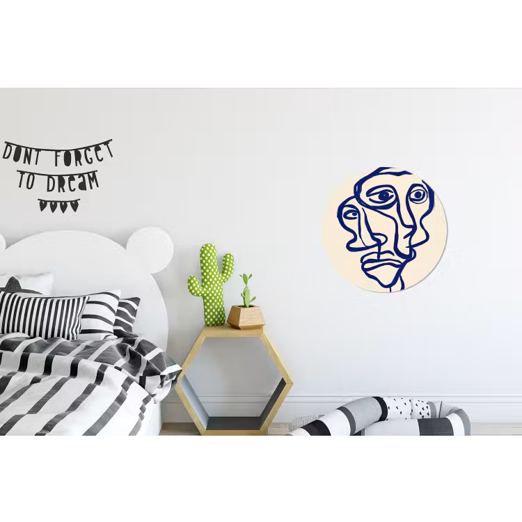 Lijntekening - Overlappende gezichten - Donkerblauw Wandcirkel aluminium klein -kinderkamer
