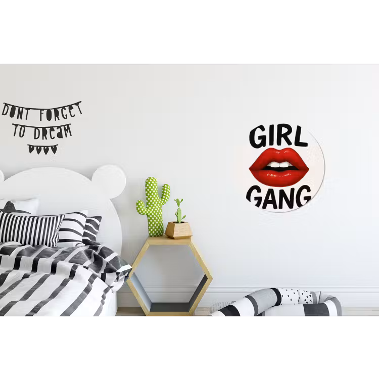 Lip - Girl - Rood - Letters Wandcirkel aluminium klein -kinderkamer