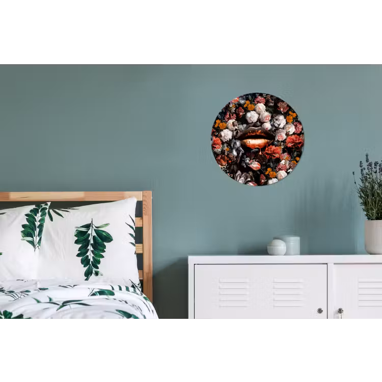 Lippen - Bloemen - Verf - Oranje - Kunst - Abstract - Oude meesters Wandcirkel aluminium klein -slaapkamer