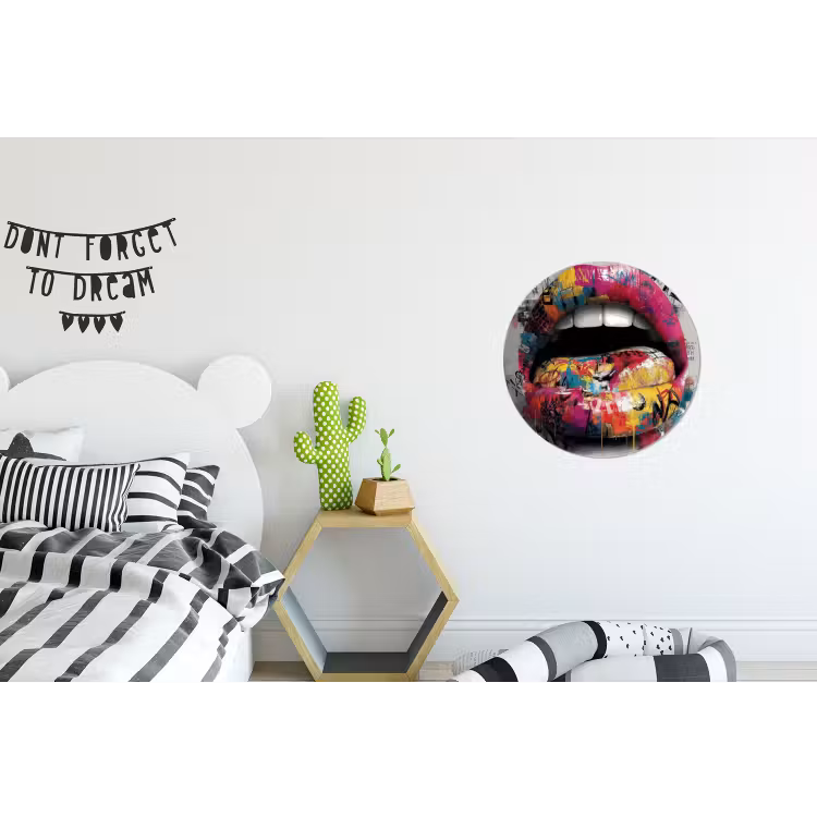 Lippen - Graffiti - Expressief Wandcirkel aluminium klein -kinderkamer