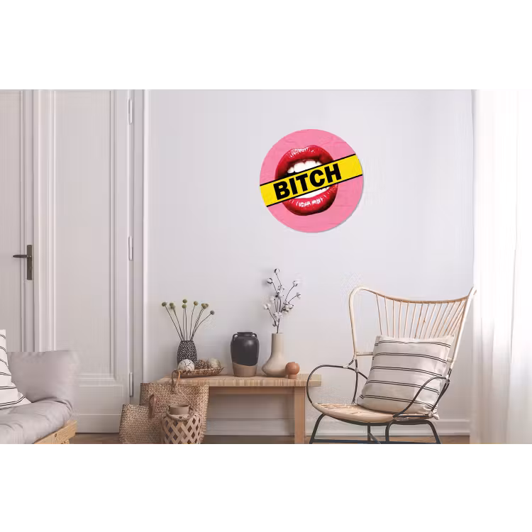 Lippen - Tekst - Kleurrijk Wandcirkel aluminium klein -woonkamer