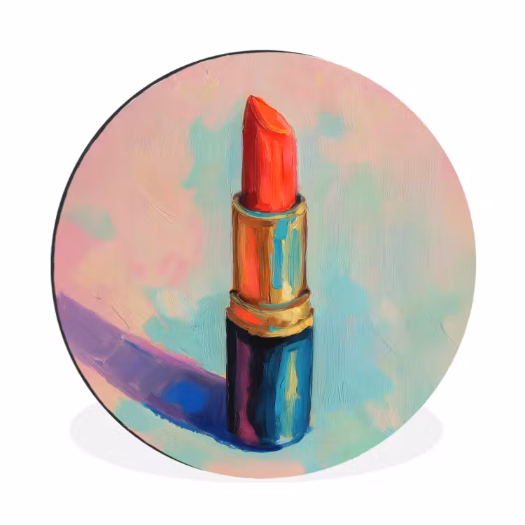 Lippenstift - Rood - Penseelstreken Wandcirkel aluminium klein -3d