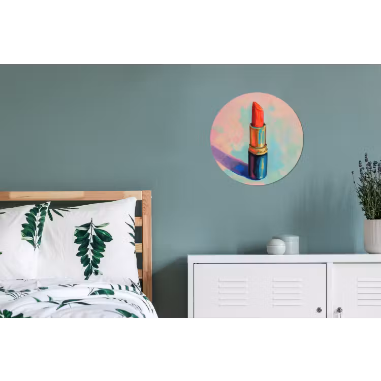 Lippenstift - Rood - Penseelstreken Wandcirkel aluminium klein -slaapkamer