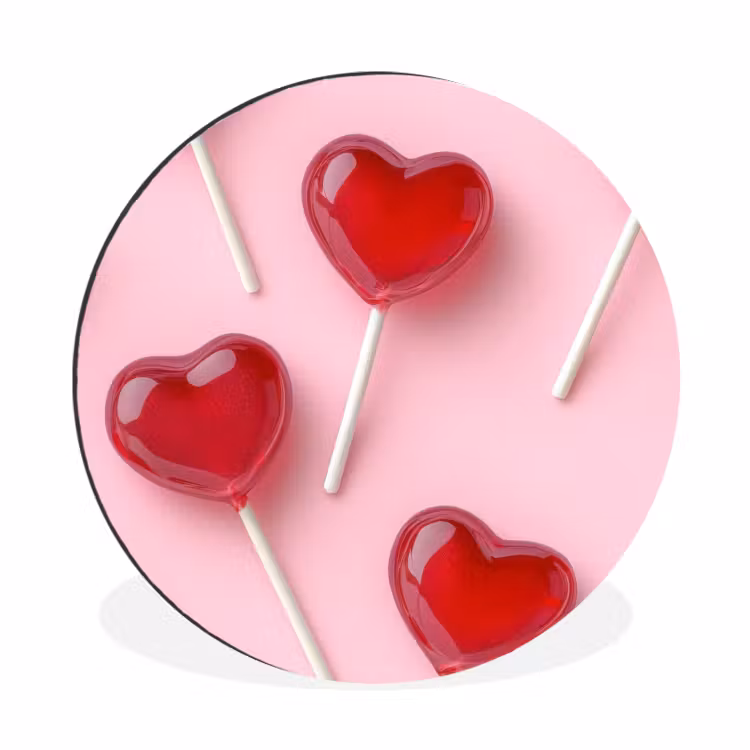 Lollies - Hartjes - Roze Wandcirkel aluminium klein -3d