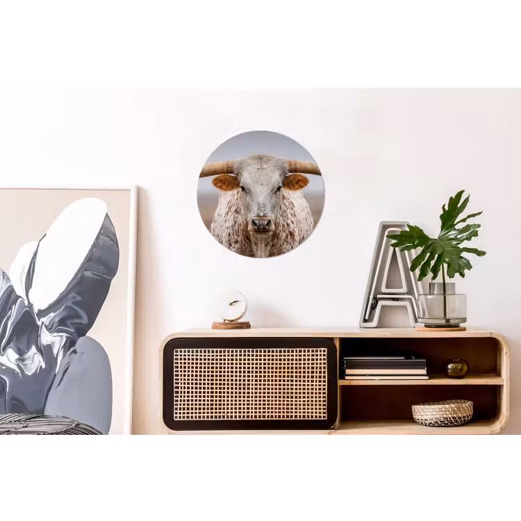 Longhorn - Grasveld - Dier Wandcirkel aluminium klein -kantoor
