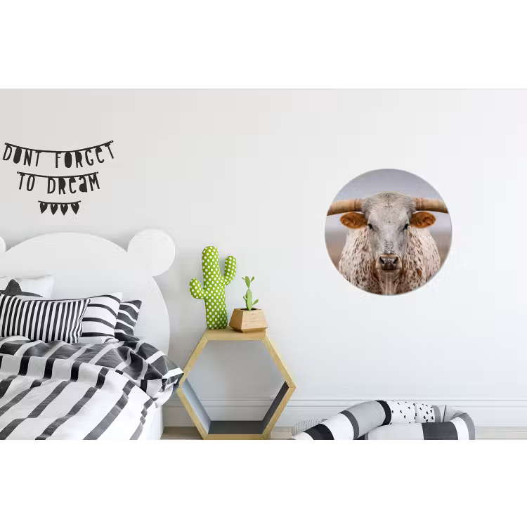 Longhorn - Grasveld - Dier Wandcirkel aluminium klein -kinderkamer