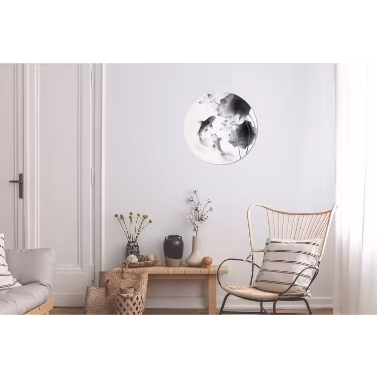 Lotusbloemen - Vissen - Bladeren - Zwart Wandcirkel aluminium klein -woonkamer