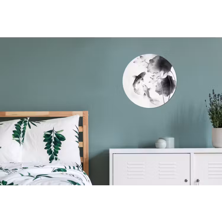 Lotusbloemen - Vissen - Bladeren - Zwart Wandcirkel aluminium klein -slaapkamer