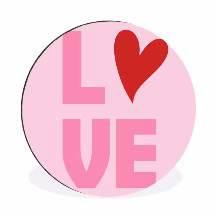 Love - Roze - Hart - Valentijn Wandcirkel aluminium klein -3d