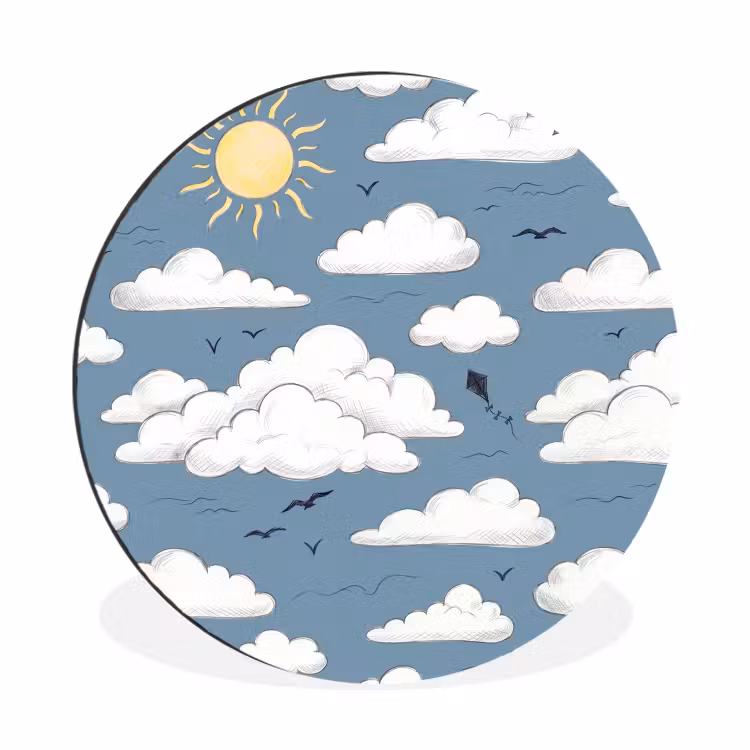 Lucht - Zon - Wolken - Natuur - Blauw Wandcirkel aluminium klein -3d