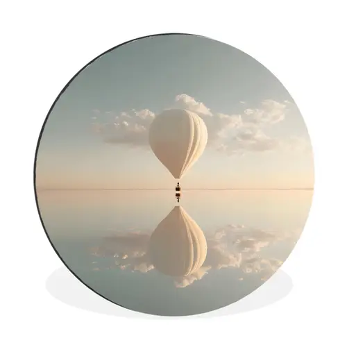 Luchtballon - Wolken - Water - Blauw Wandcirkel aluminium klein -3d
