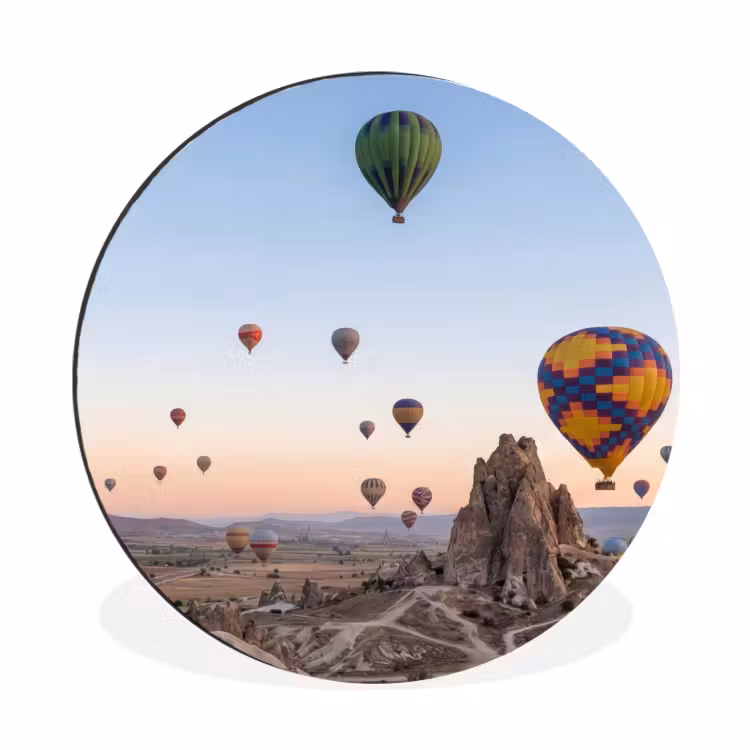 Luchtballonnen - Rotsen - Zonsopgang Wandcirkel aluminium klein -3d