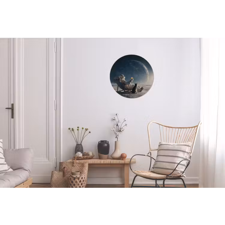 Maan - Kat - Astronaut - Ruimte Wandcirkel aluminium klein -woonkamer
