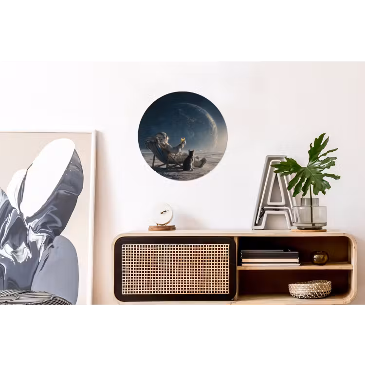 Maan - Kat - Astronaut - Ruimte Wandcirkel aluminium klein -kantoor