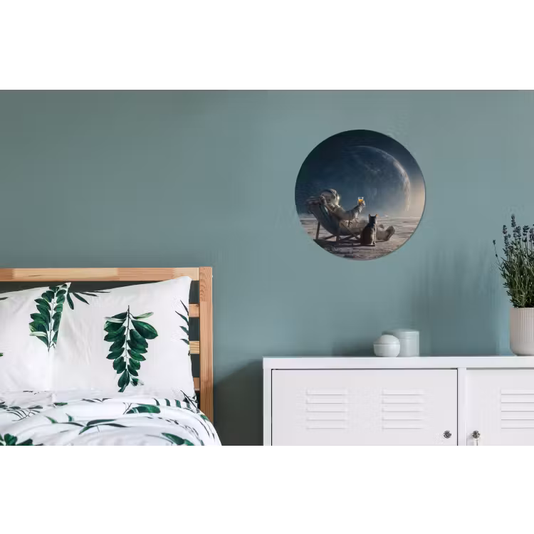 Maan - Kat - Astronaut - Ruimte Wandcirkel aluminium klein -slaapkamer
