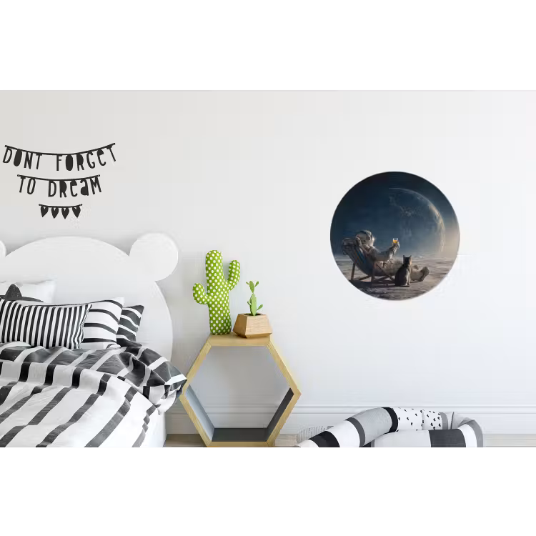 Maan - Kat - Astronaut - Ruimte Wandcirkel aluminium klein -kinderkamer