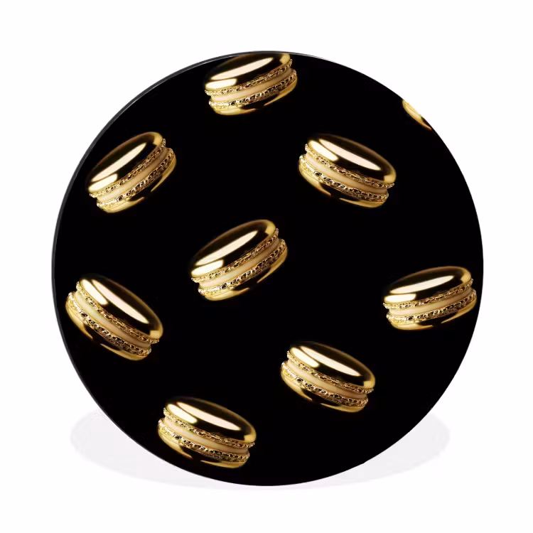 Macarons - Patroon - Goud - Zwart Wandcirkel aluminium klein -3d