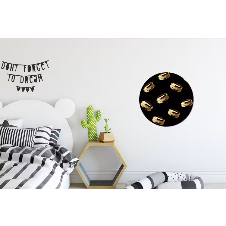 Macarons - Patroon - Goud - Zwart Wandcirkel aluminium klein -kinderkamer