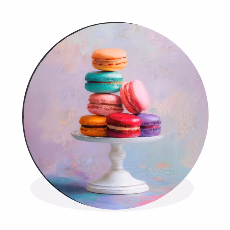 Macarons - Schaal - Pastel - Kleurrijk Wandcirkel aluminium klein -3d