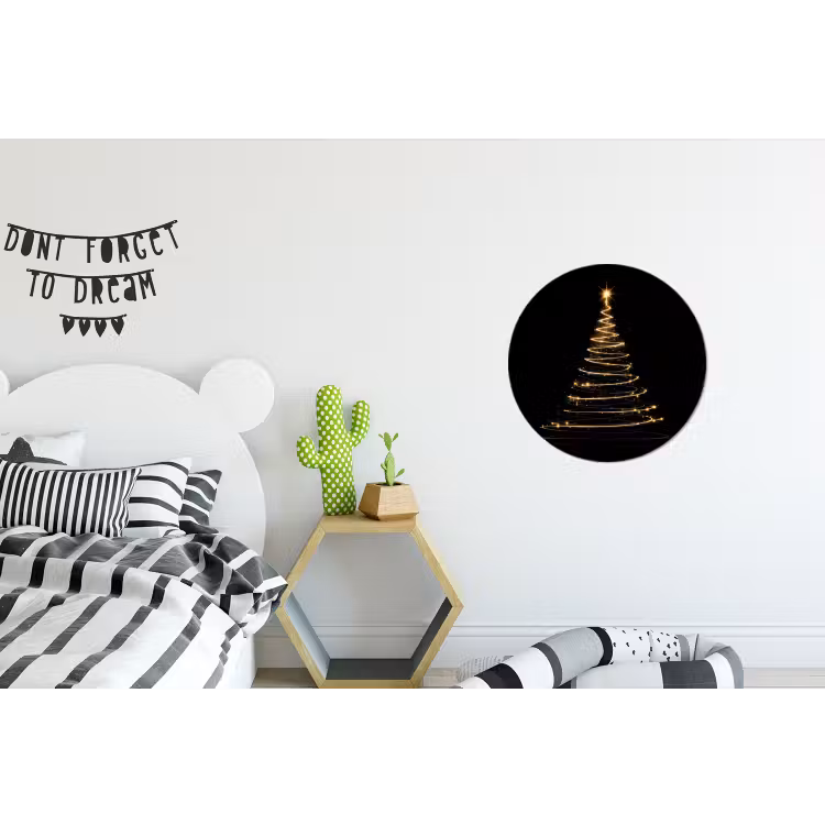 Magisch - Kerstboom - Lichtspiralen - Zwart Wandcirkel aluminium klein -kinderkamer