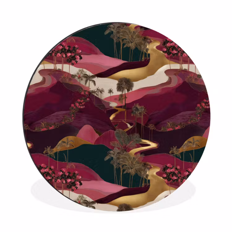 Magisch - Palmbomen - Goud Wandcirkel aluminium klein 190 -3d