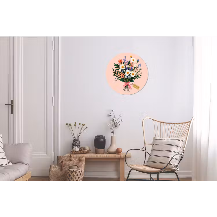 Margrieten - Boeket - Strikje - Roze Wandcirkel aluminium klein -woonkamer